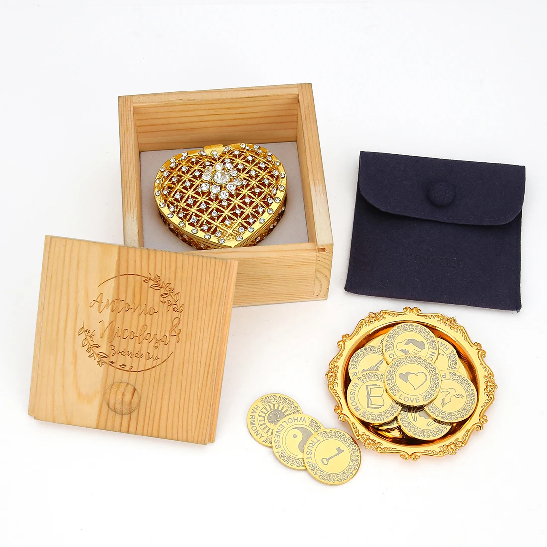 13 English Personalized Accessories Wedding Unity Coins - Arras de Boda - Decorative Box with Rhinestone