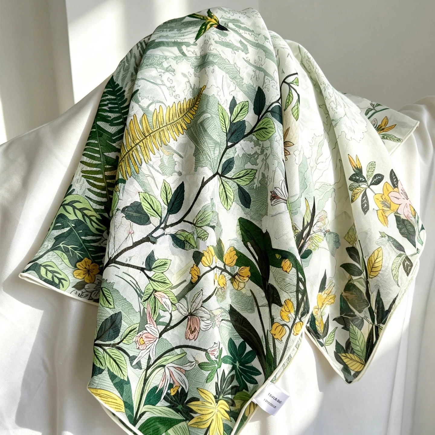Foulard Quadrato In Seta Da Donna 2026, Stampa Floreale Botanica Originale Verde Acquerello, Bandana Elegante Per Il Collo E La Testa-image