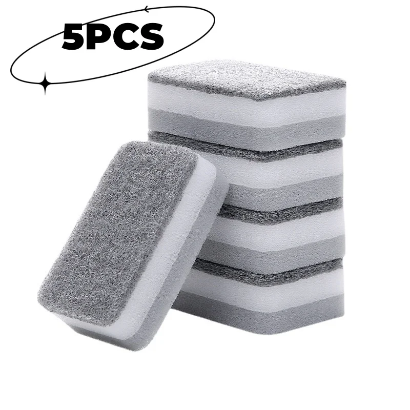 5PCS Double-sided dishwashing sponge wipe kitchen brush pot dishwashing artifacts household multi-purpose cleaning magic wipe