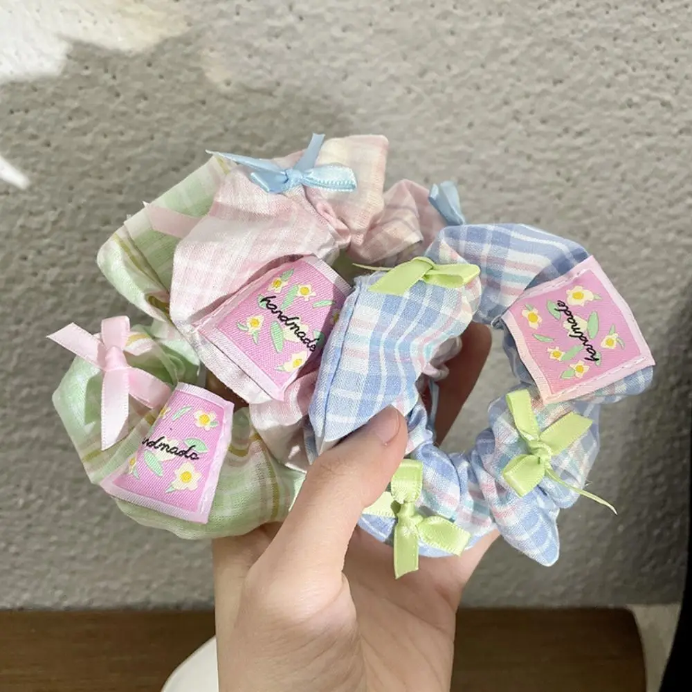 High Elastic Lattice Hair Rope Korean Style Bow Korean Style Hair Ring Headdress Ponytail Holder Sweet Scrunchies Female/Girls