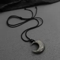 Lucky Crescent Moon Crystal Necklace Natural Stone Pendant Handmade Black Obsidian Opal Rope Wrap Necklace Adjustable