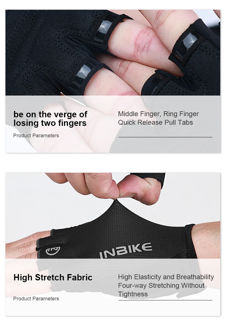 INBIKE Halbfinger-Fahrradhandschuhe für Herren Stoßdämpfende Atmungsaktive Sommerhandschuhe für Mountainbike Rennrad Rutschfeste Fahrradhandschuhe – Detail 11