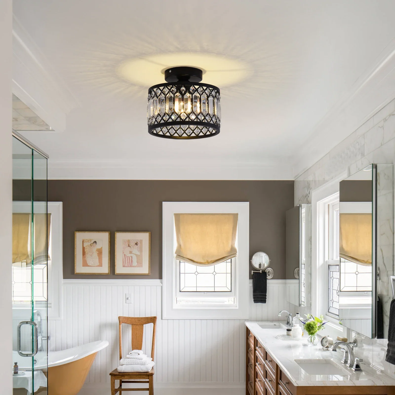 Black Crystal Chandelier Ceiling Light Iron Art Modern LED Pendant Lamp for Living Room Bedroom Home Decor Pendant Lights