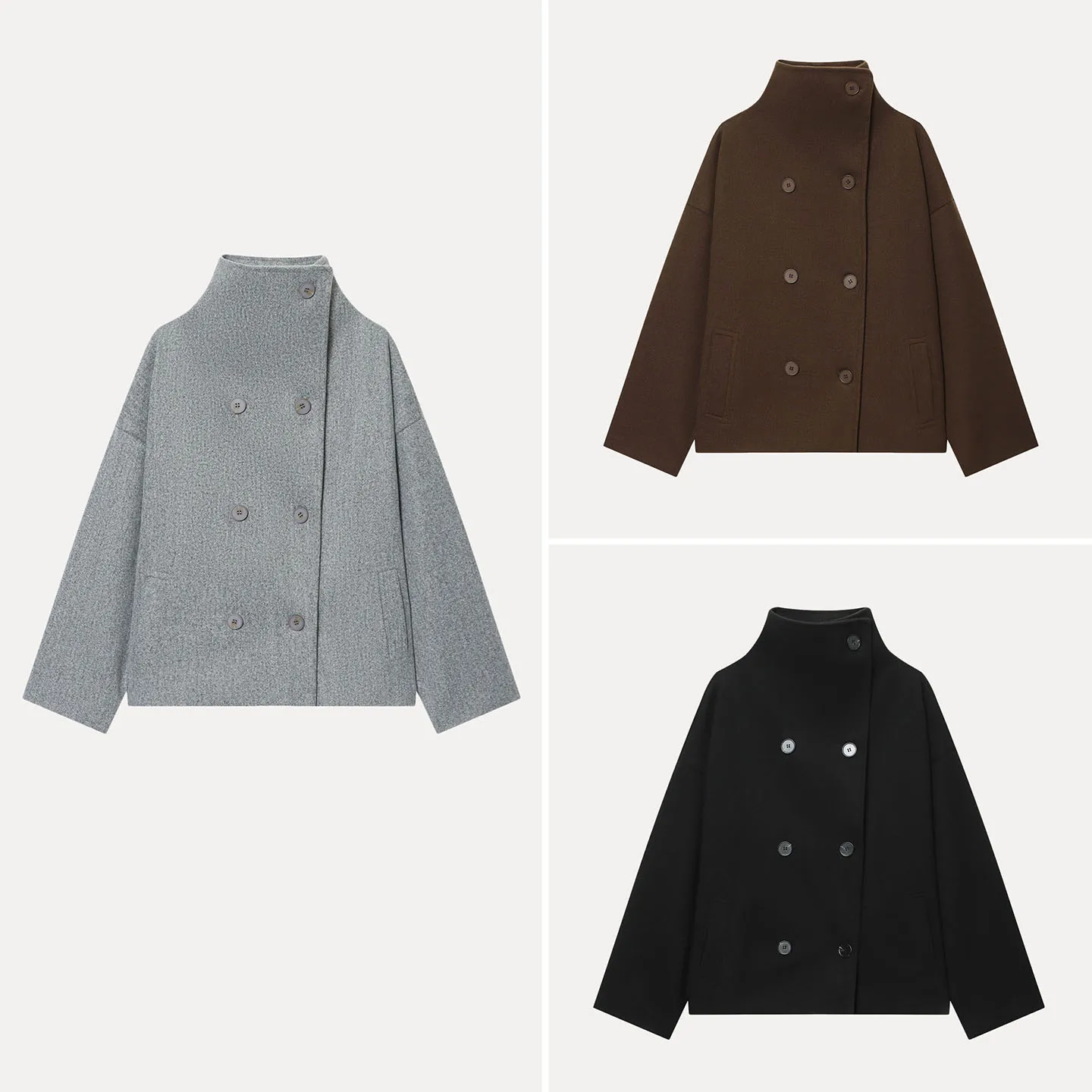 

Faionable Women's Loose High Collar Button up Top Ele Commute Sle Long Sve Woolen Outerwear for Autumn Season