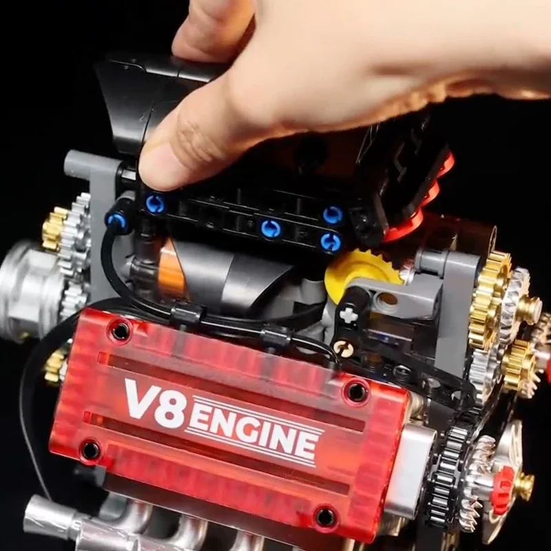 V8 Motor Gemotoriseerde Simulatie Baksteen Model Elektrisch Aandrijving Bouwstenen Technische Auto-onderdelen Creatief Speelgoed Geschenken Kinderen Volwassen
