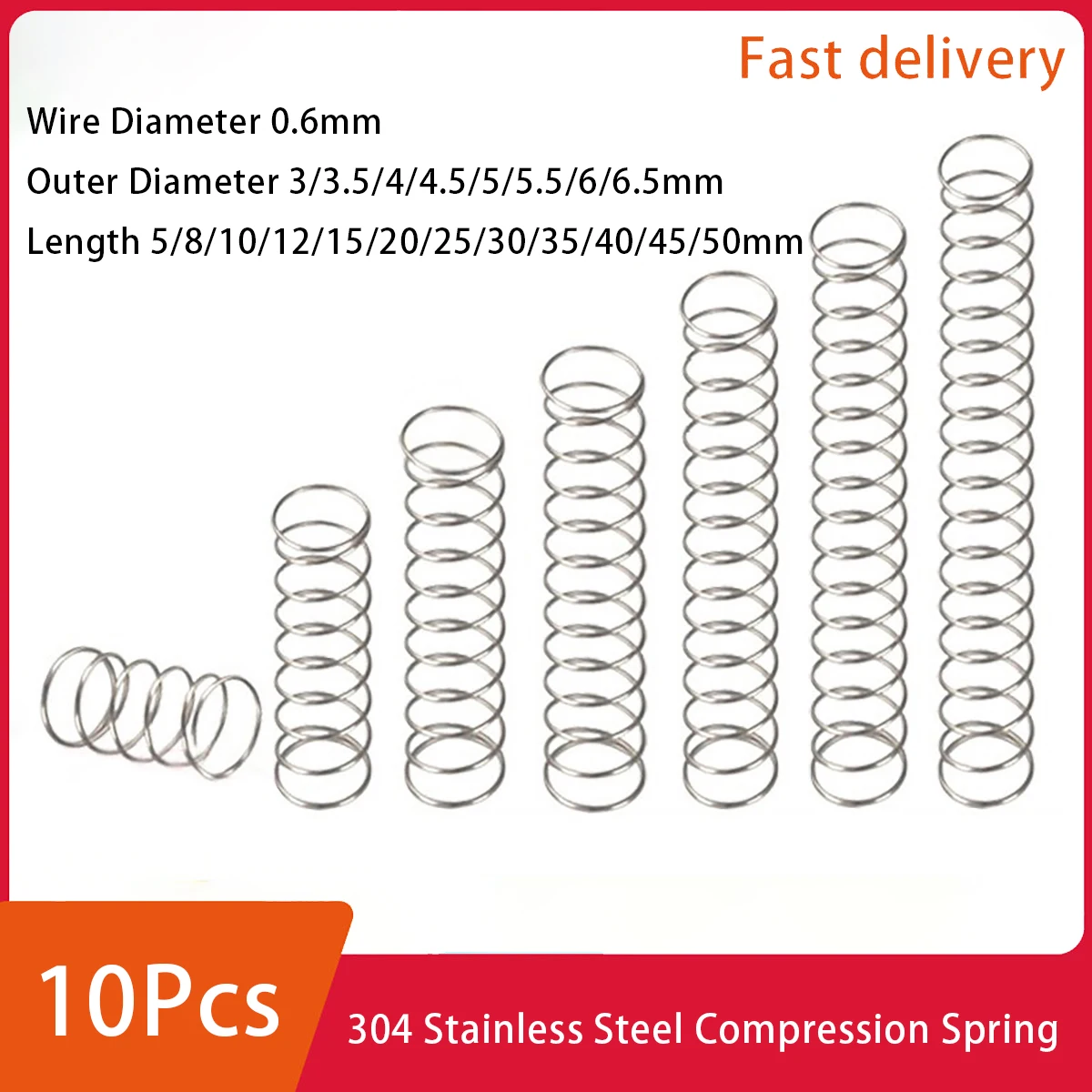 

10Pcs 304 Stainless Steel Compression Spring Return Damping Spring Small Wire Diameter 0.6mm Outer Diameter 3-6.5mm Length5-50mm