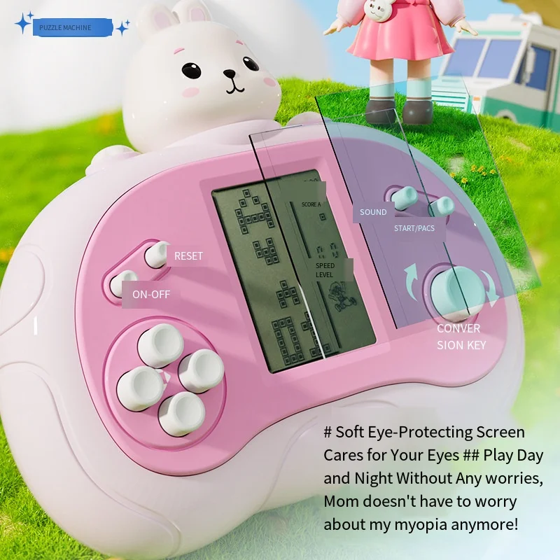 2025 Hot Kids Retro Tetris Handheld Game Console - Cute Animal Press Toy Educational Puzzle Toy for Children Portable Mini Game