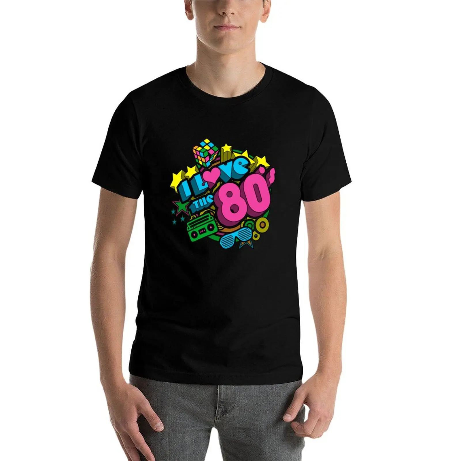 أنا أحب 80s ريترو الثمانينيات ثقافة البوب إرتداد تي شيرت g رجل تي شيرت للرجال رجل تي شيرت القطن الثقيل تي شيرت