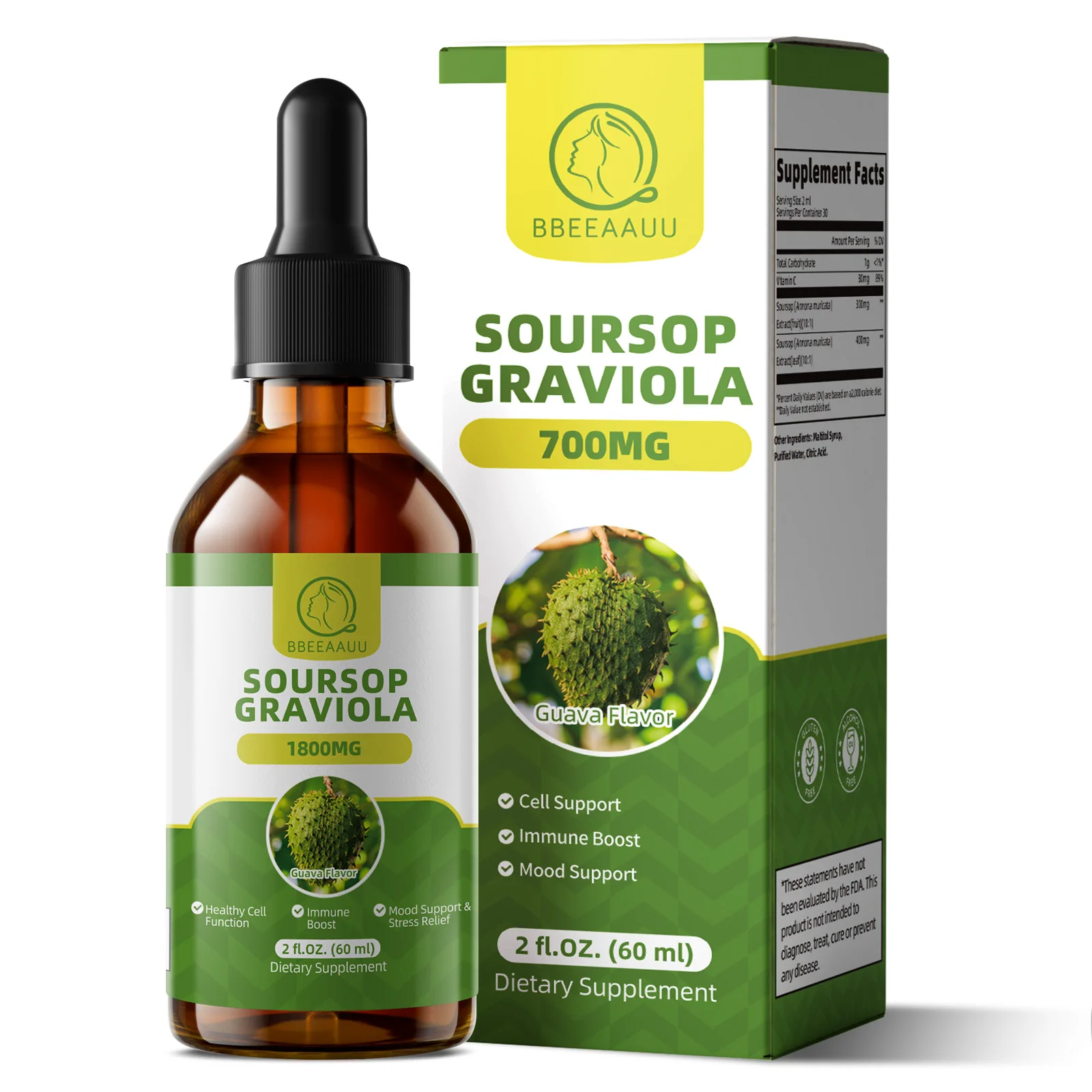 

BBEEAAUU 1800MG Гравиола и дерсоп Поддержка иммунитета и желоба Здоровье Антивозрастное и здоровье кожи Хорошее настроение Веганский Безглютеновый