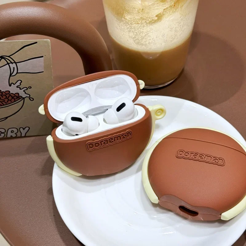 Doraemon 3D Dorayaki funda para auriculares para Airpods 4 1 2 3 Anime carcasa protectora de silicona para Airpods Pro2 funda para auriculares Bluetooth