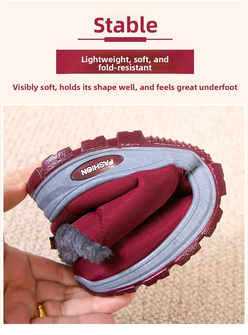 Damen Winter Fleece-gefütterte Slip-On Schneestiefel Wasserdichter Stoff Rutschfeste Robuste Sohle Warme Knöchelhohe Outdoor-Wanderstiefel – Detail 7
