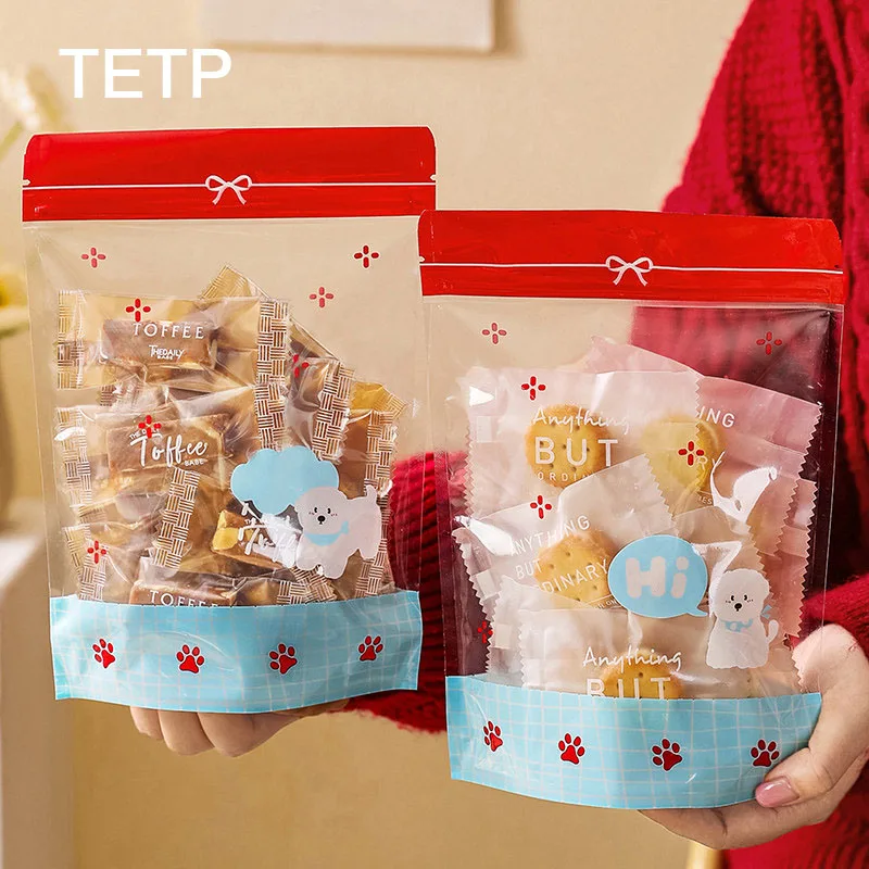 TETP 50Pcs Stand-Up Candy Cookie Snack Packaging Bags Transparent Self-Sealing Toffee Nougat Snowflake Crisp Handmade Pouch