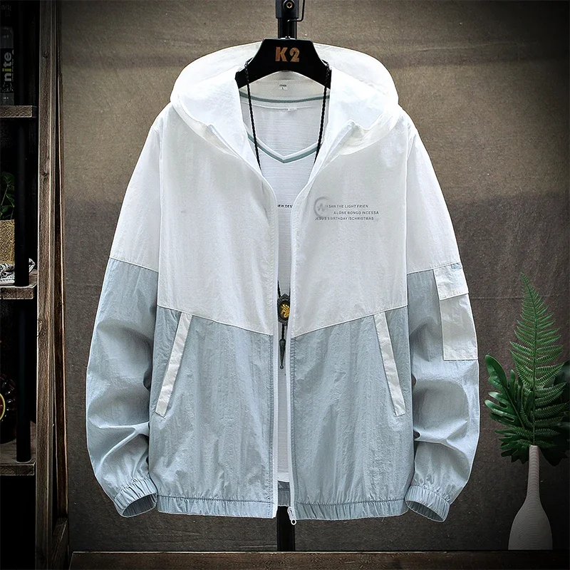Skin Coats Men Ultra Light UV Sun Protection Big Size Hooded Windbreaker Jacket Men's Striped Casual Outwear Motorcycle Jackets view 3