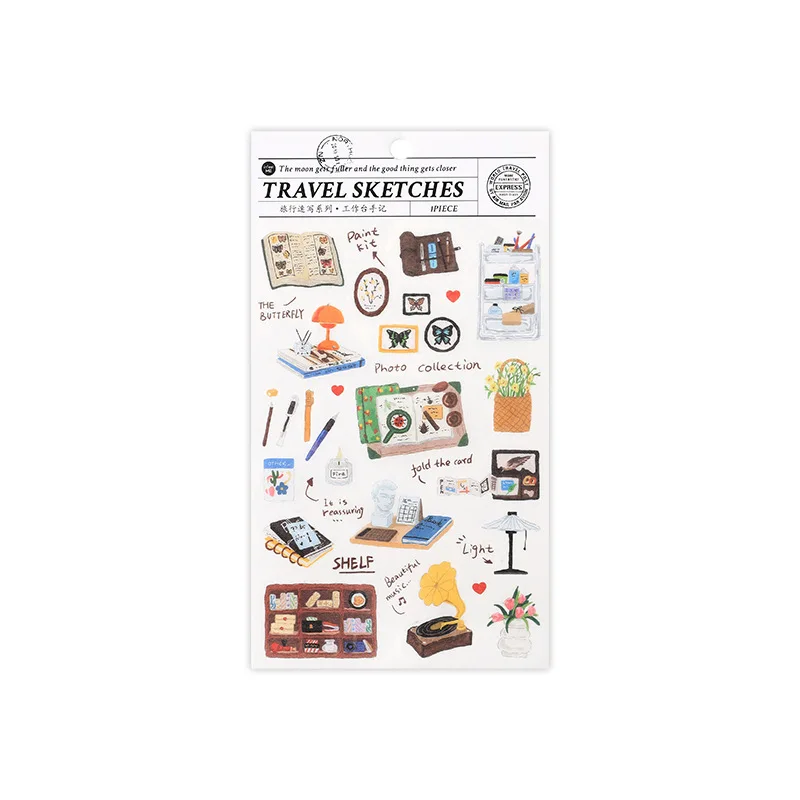 DIY Washi Stickers Travel Sketch Collection Travel Item Decals for Scrapbooking Journal and Planner Decor No-Adhesive