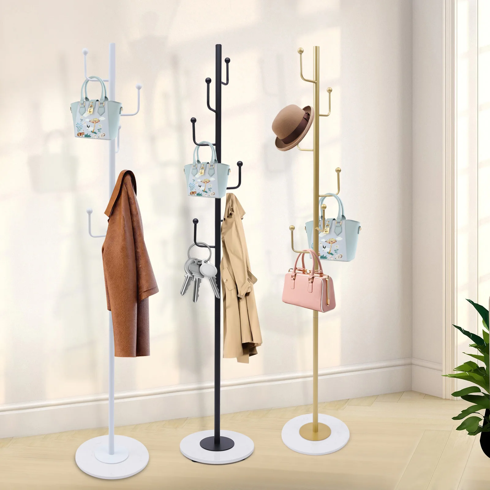 

Coat Rack, 67-inch Modern Metal Clothes Stand Hall Coat Tree With 6 Hooks for Coats, Hats, Bags, Purses, for Entryway, Hallway,