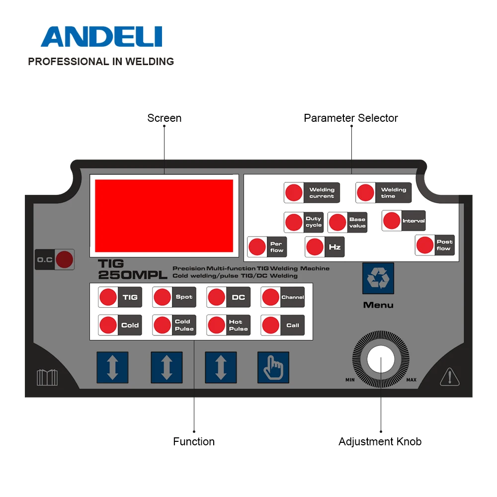 ANDELI-máquina de soldadura TIG de TIG-250MPL, soldador en frío de pulso, tubo MOS, multifuncional, adecuado para placa fina