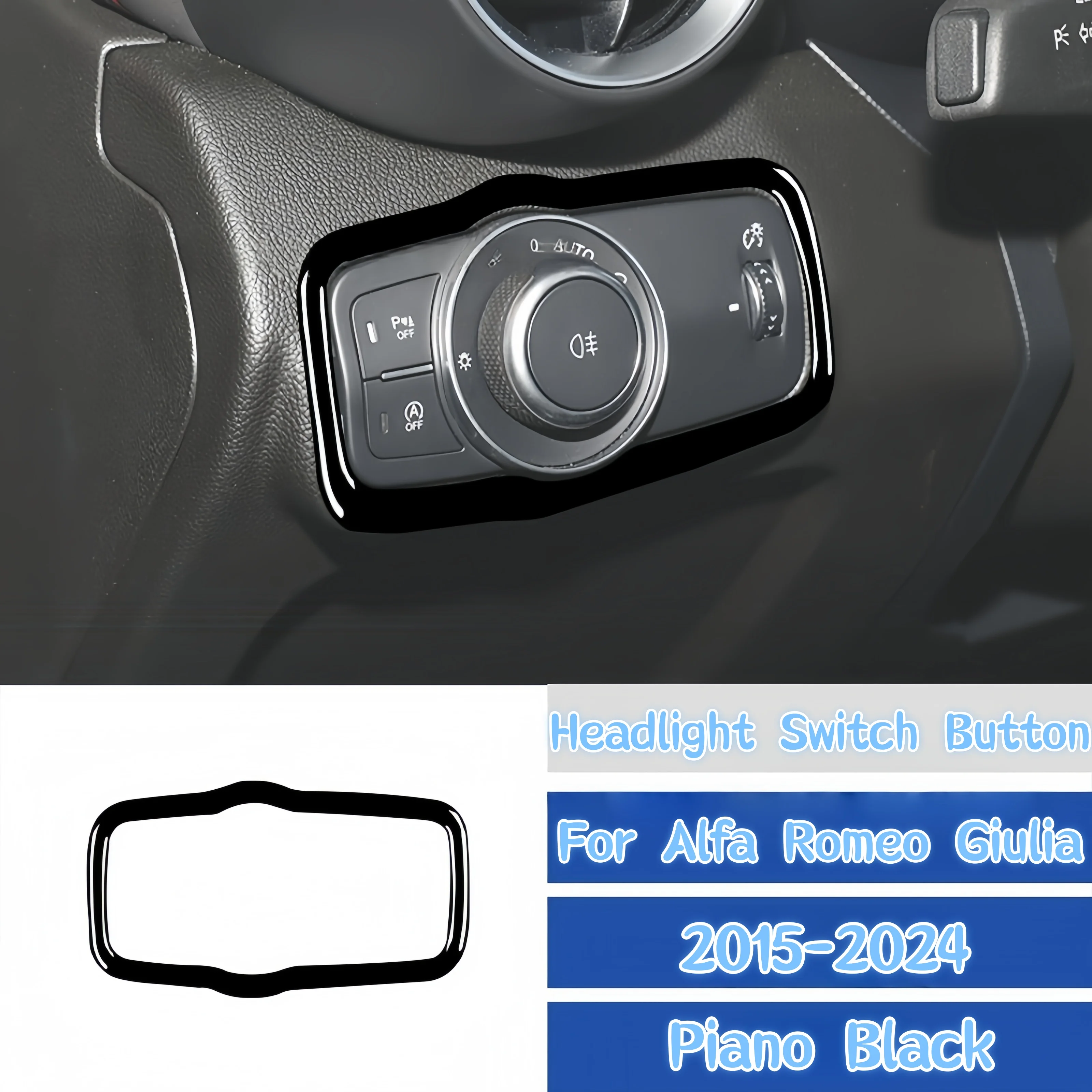 For Alfa Romeo Giulia 2015-2024 Piano Black Car Headlight Switch Button Frame Trim Cover Decoration Sticker Interior Accessories