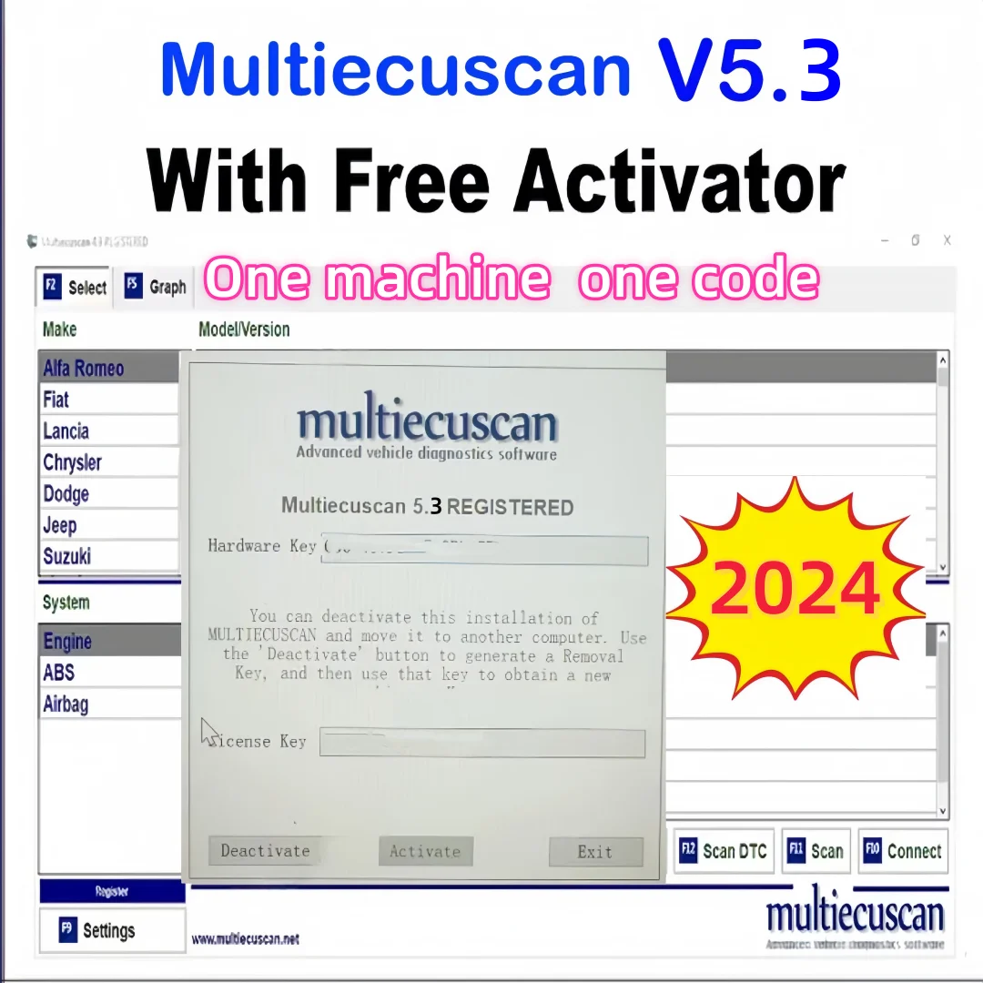 

2026 latest version Multiecuscan 5.3 Software for Fiat/Chrysler/Dodge/Jeep/Suzuki Scanner One device one code