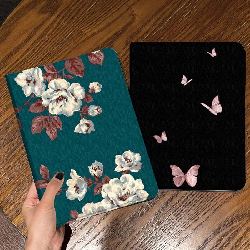 

White Flower Colorful Background Tablet Case For Apple iPad Air Pro mini 1 2 3 4 5 6 7 8 9 11 M2 M3 M5 M4 5th 6th 7th 10th