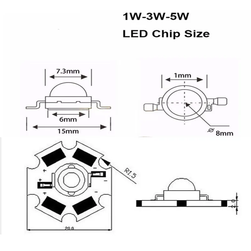 1W 3w High power LED chip bead Lamps white 6000k/warm 3000k weld starboard aluminum heat sink flashlight  50PCS