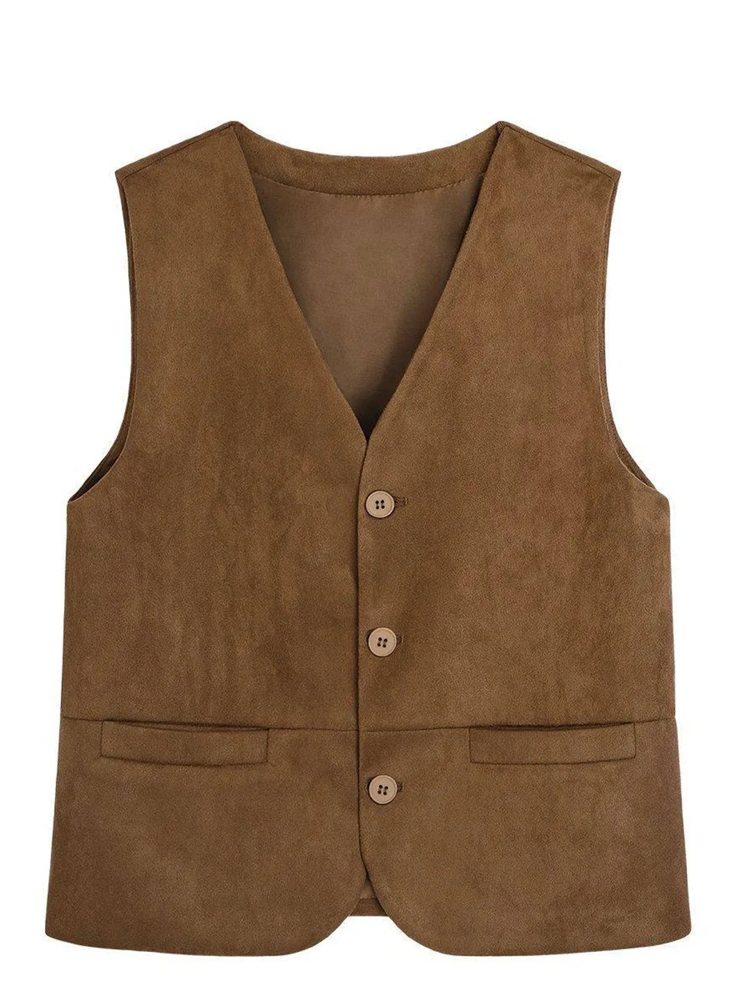 Oule Suede Design Casual Slimming Sleeveless Single Button Shoulder Biker Vest Women's Fashion Outerwear Polyester Fiber