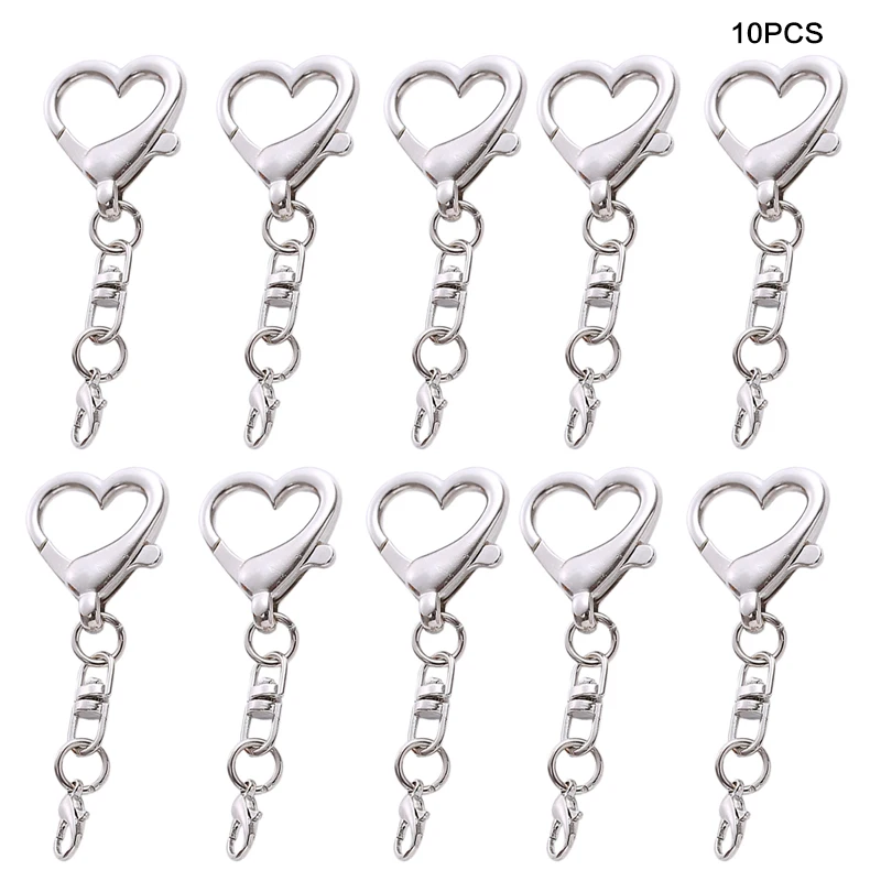 10 pezzi unici in lega con ciondolo portachiavi a forma di cuore, chiusura a forma di cuore per progetti fai da te, fascino della personalità