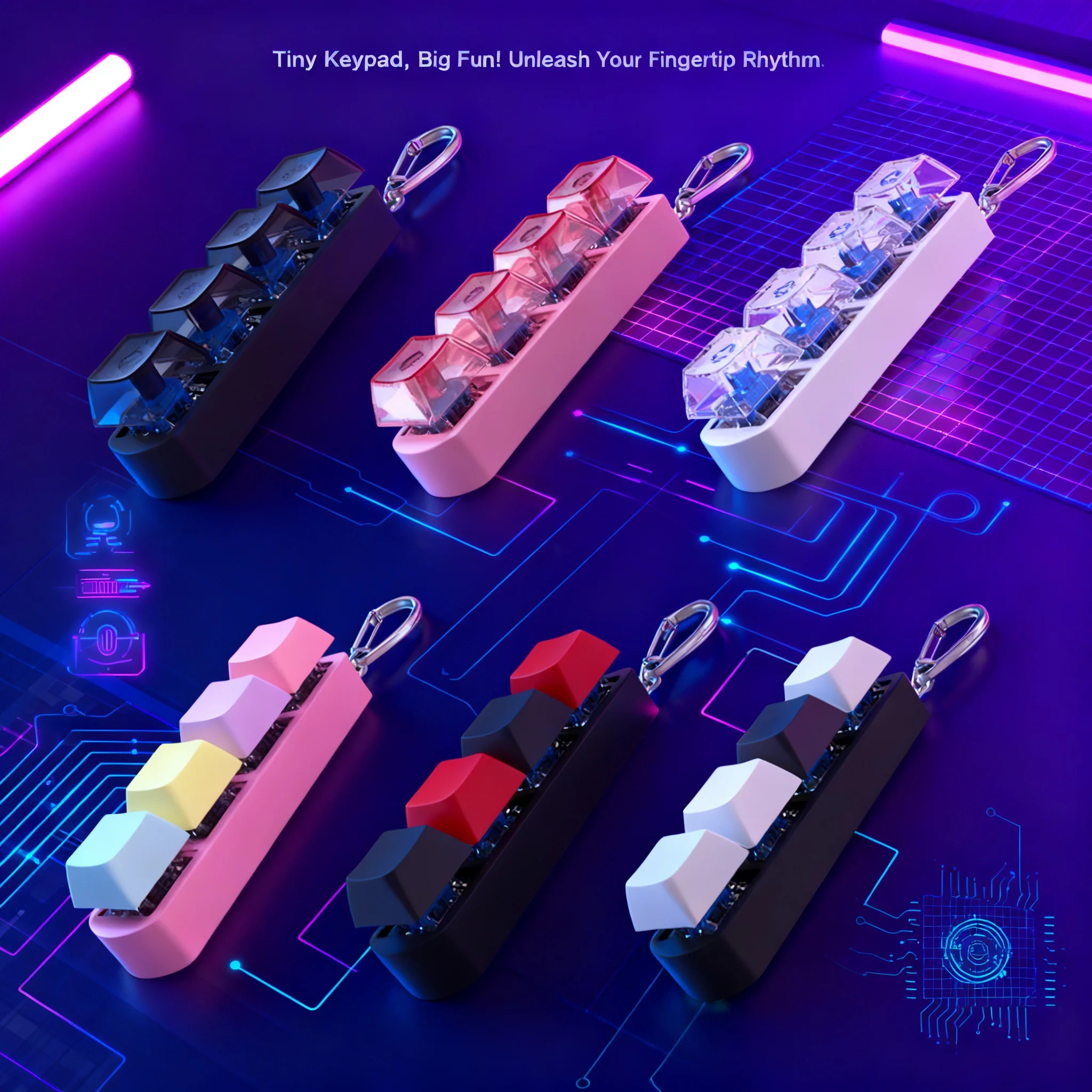 

Relaxing Sensory Fidget Decompression Stress Relief Keychain 2 3 4 Button Finger Keyboard Toy for Children Adults Gift Pendant