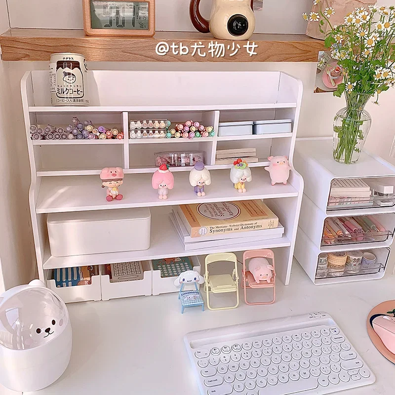 Desktop Shelf Student Dormitory White Desk Storage Shelf Office Desk Cute Simple Stationery Arrangement Rack Multi-Layer Small