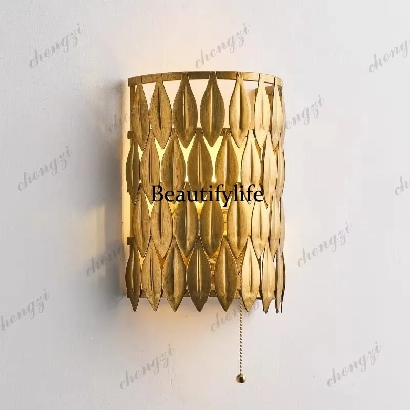 F181  American retro gold leaf wall lamp creative background wall wall lamp aisle bedside lamp