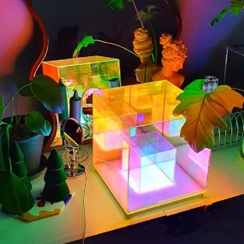 LED 3D 피라미드 큐브 야간 조명, RGB 조도 조절 주변 조명, 충전식 침실 침대 옆 장식 테이블 램프, 생일 선물