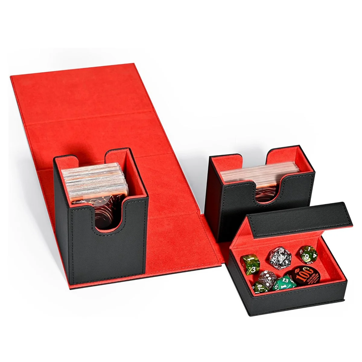 AT42 Card Deck Box, Premium Card Box with Flip Dice Tray , Card Deck Case Storage Box for Sports Playing Game Cards Black+Red