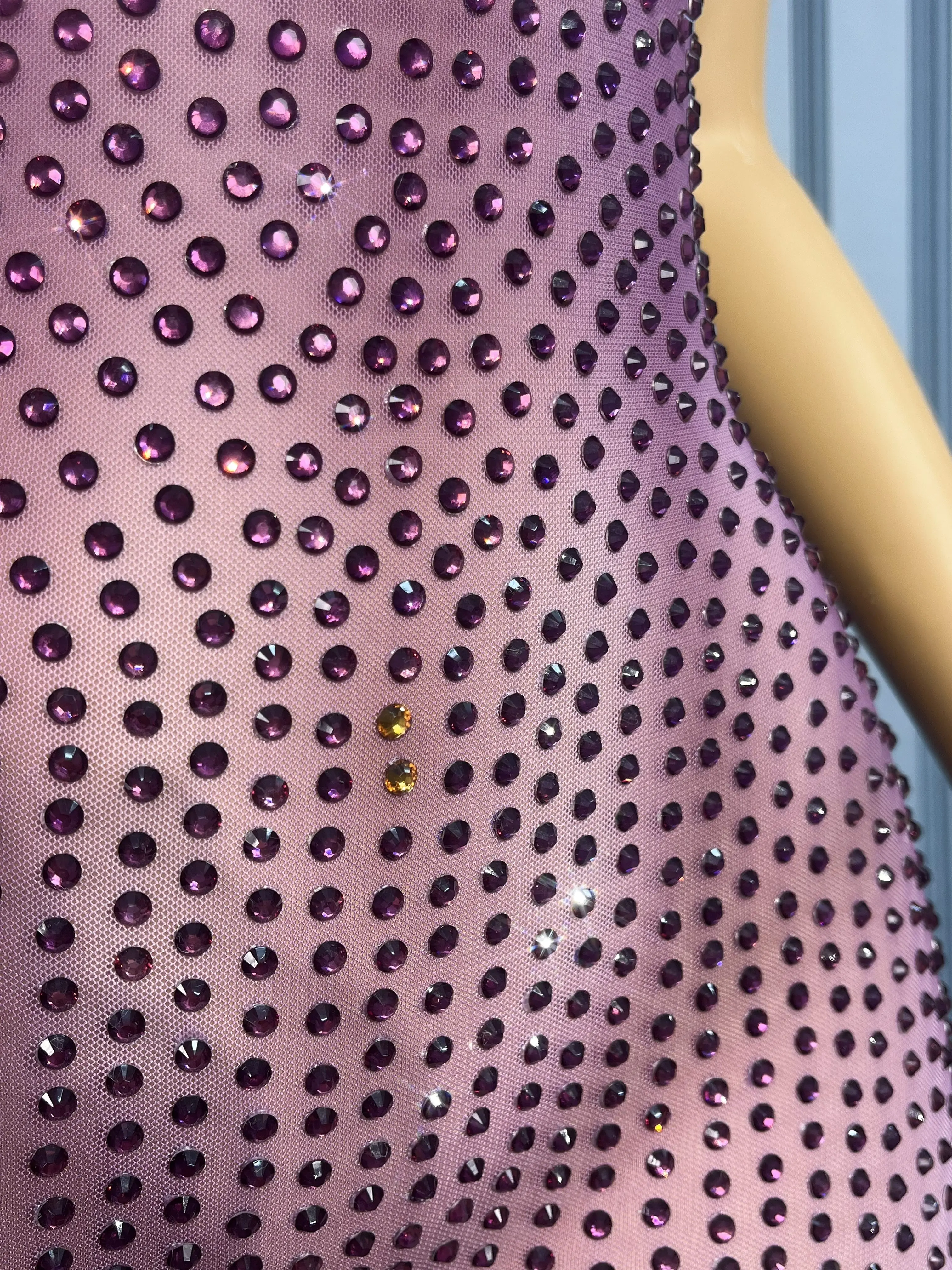 Mode Zanger Sexy Paars Luipaard Transparant Ontwerp Fonkelende Steentjes Party Prestaties Kostuum Stadium Outfit guoguoman