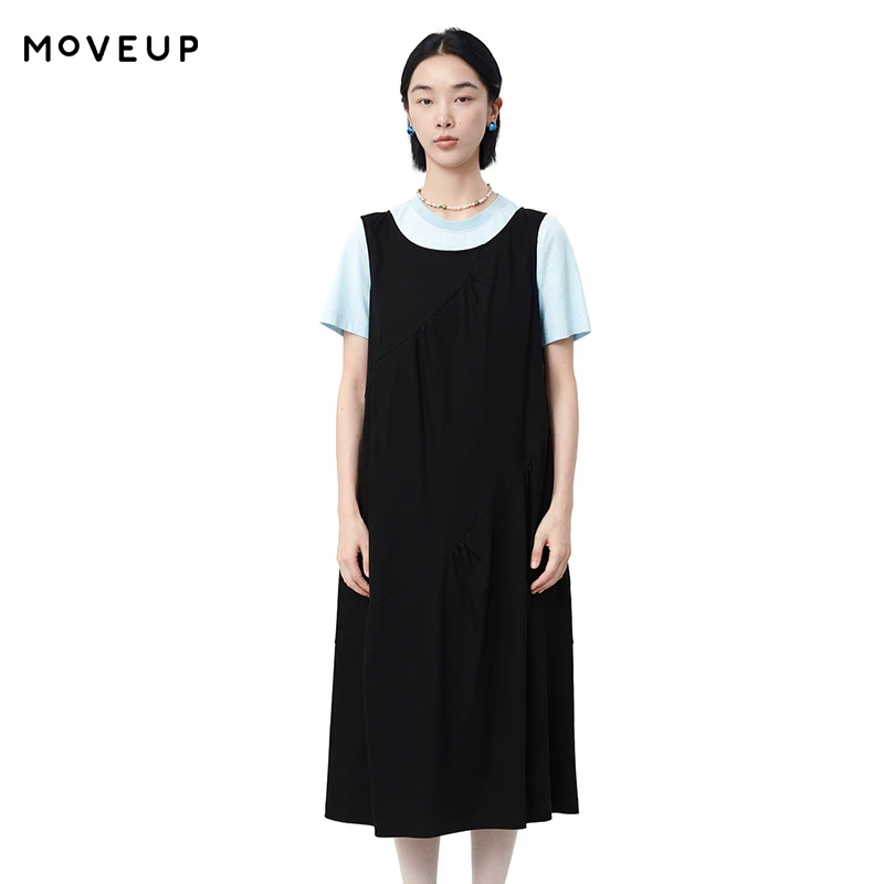 

MOVEUP Commuter Sleeveless Round Neck Dress 2026 Summer New Solid Pocket Curved Seam Loose Fit Casual Knitted Dress 125211310