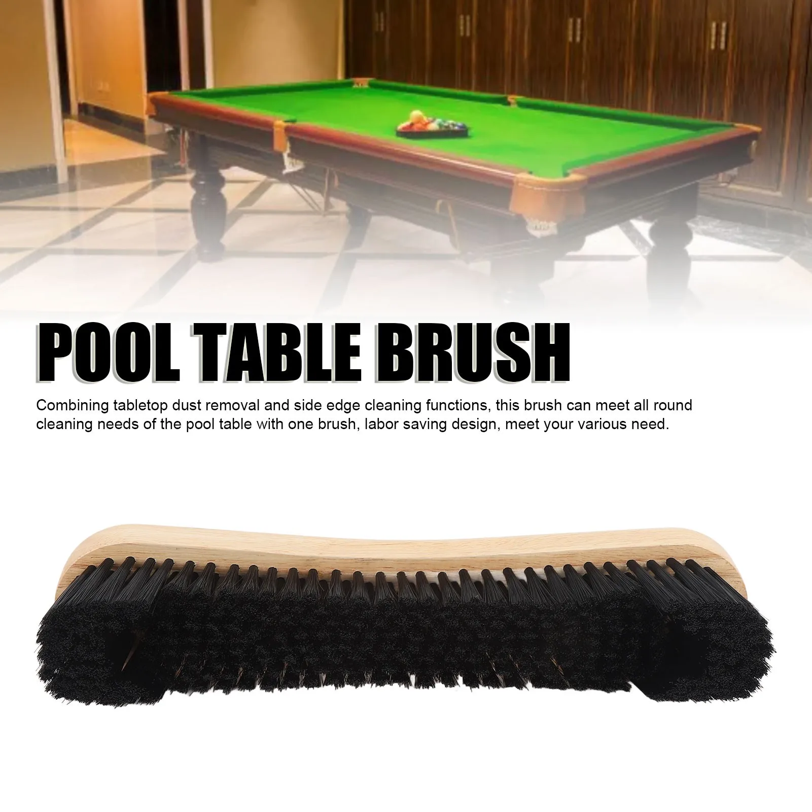 12 Inch Billiard Table Cleaning Brush Multifunctional Soft Nylon Bristle Pool Table Dusting Brush with Wood Handle