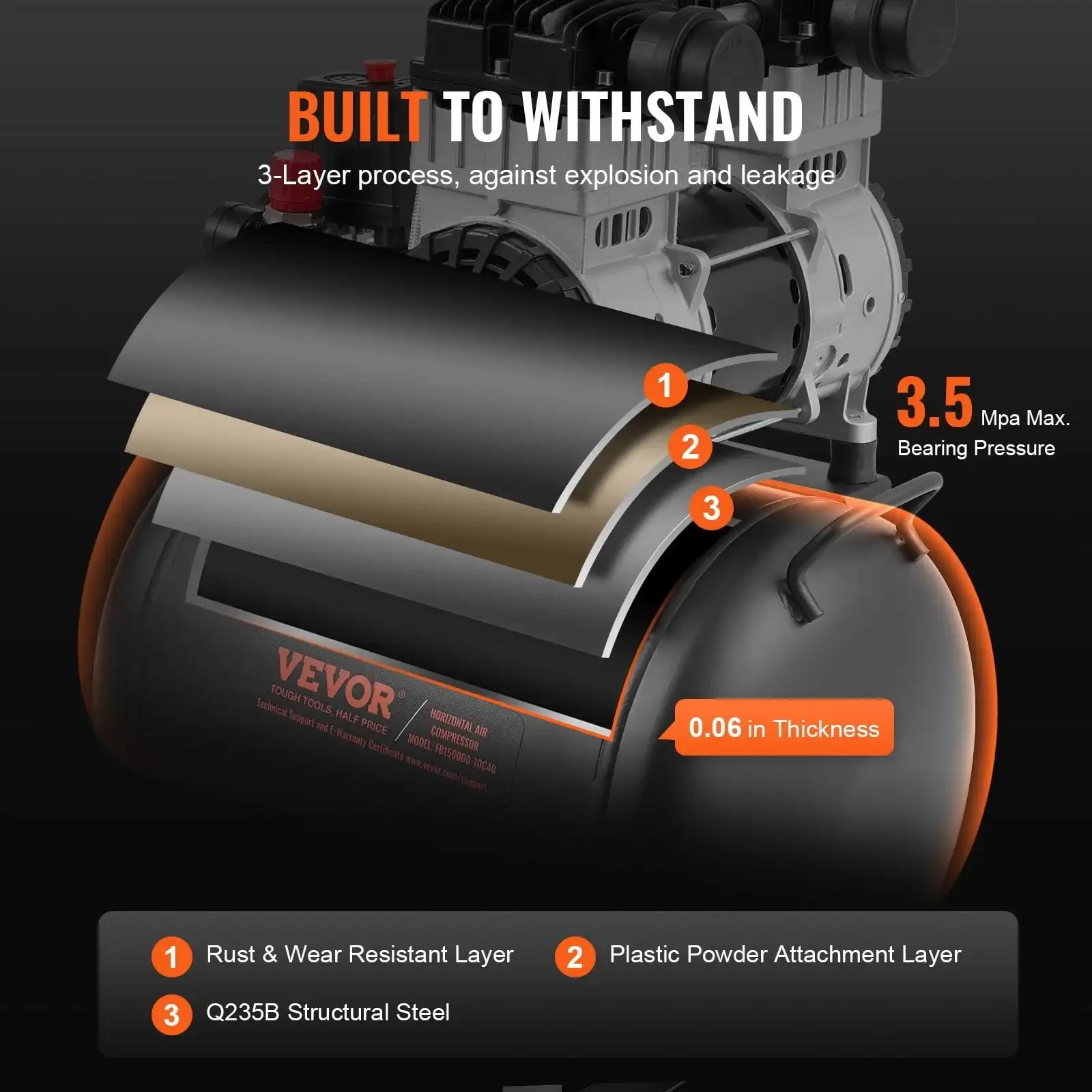 Air Compressor Compact Portable Oil Free Compressor 10 Gallon 90 PSI