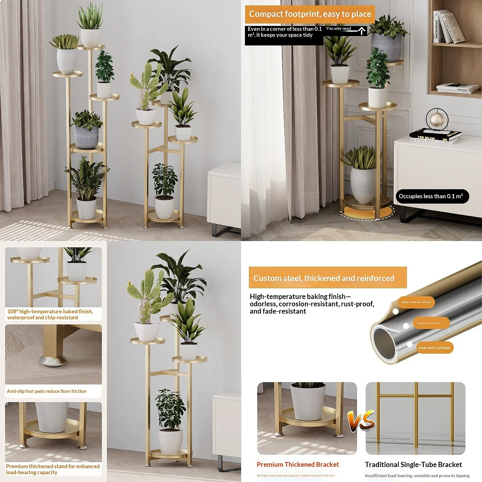 Modern Minimalist Floor Metal Multi-Layer Plant Stand Light Luxury Iron Flower Rack Home Living Room Plant Shelf