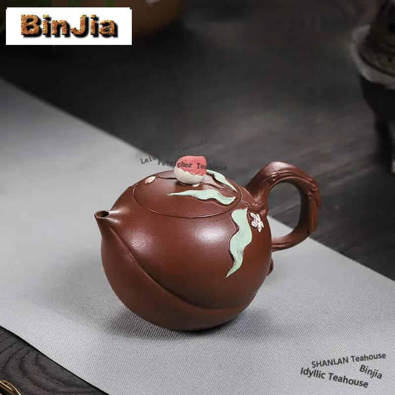 280ml Aesthetic Yixing Purple Clay Teapots Handmade Peach Pot Raw Ore Red Dragon Mud Tea Soaking Kettle Zisha Tea Set Tea Craft