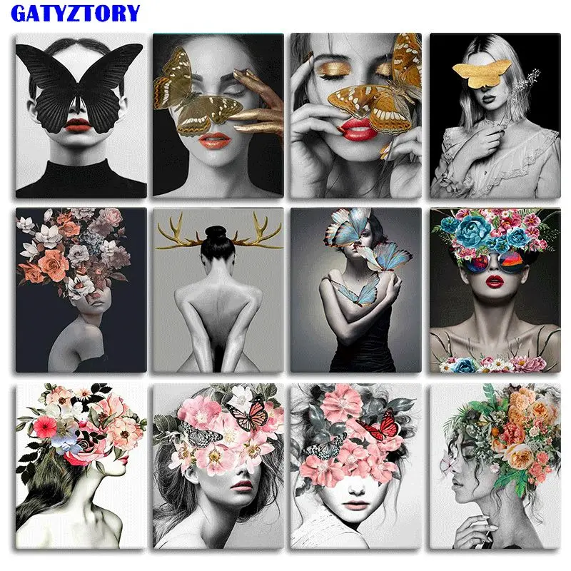 

GATYZTORY Painting By Numbers Flower Girl Figure Wall Art Unique Gift Acrylic Hand Painted Coloring Flower For Living Room