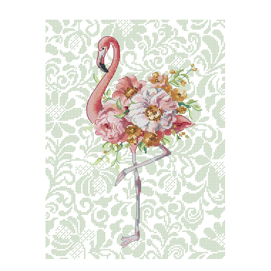 Joy Sunday Cross Stitch Kit Flamingos and Flowers 11CT 14CT Animal Printed Fabric Cross Stitch Kits Embroidery Needlework