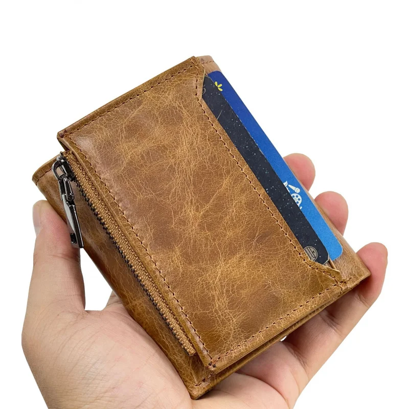 New Vintage Men's Cow Leather Wallet Triple Fold Short Card Holder Man Purse Male Vintage Pocket Wallet For Men