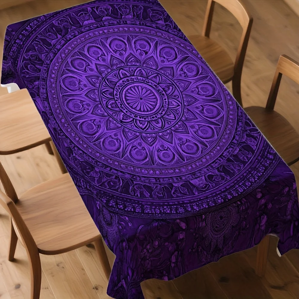 One purple mandala harmonious rectangular tablecloth design, suitable for the dining area, creating a peaceful atmosphere.yzb