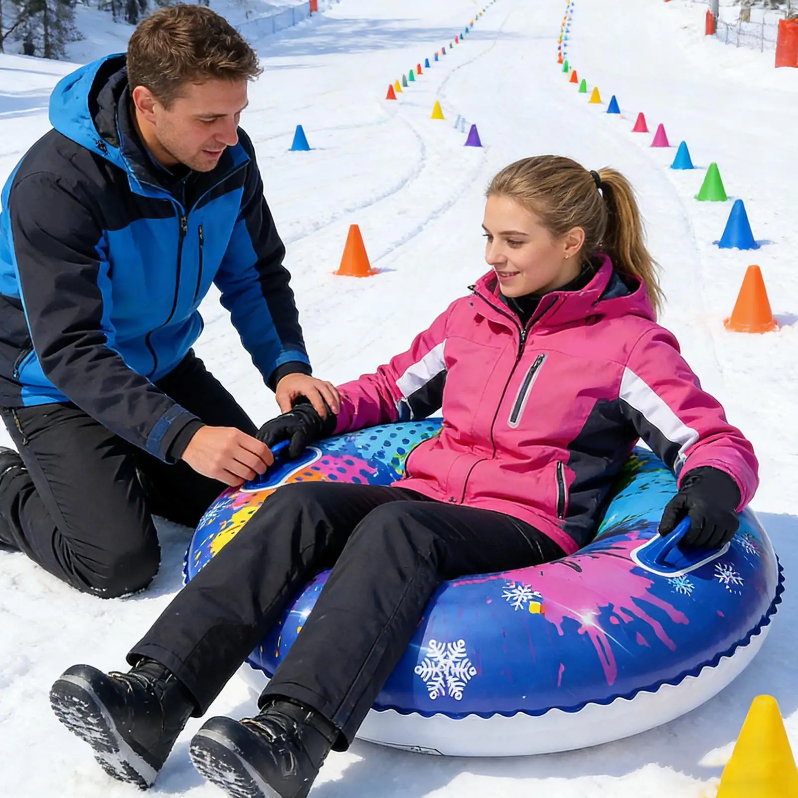

Snow Tube Inflatable Cold-Resistant Sled 37.4Inch PVC Heavy Duty Snow Tubes For Kids Children Boys Families Friends Couple