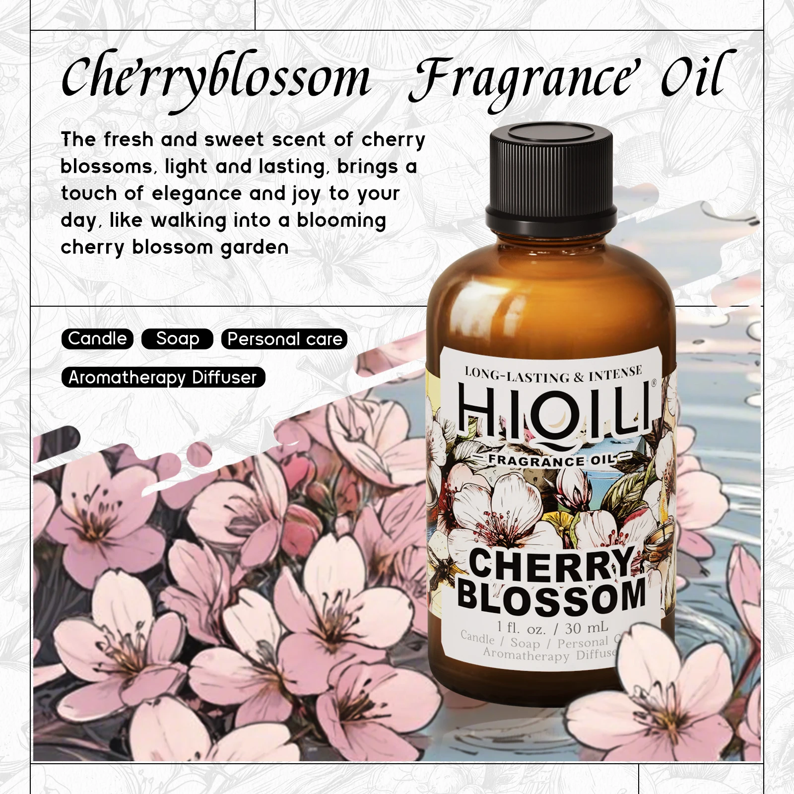 

HIQILI 100/500ml Cherry Blossom, Grapefruit Paradise, Ocean Gulong，Perfume Oil