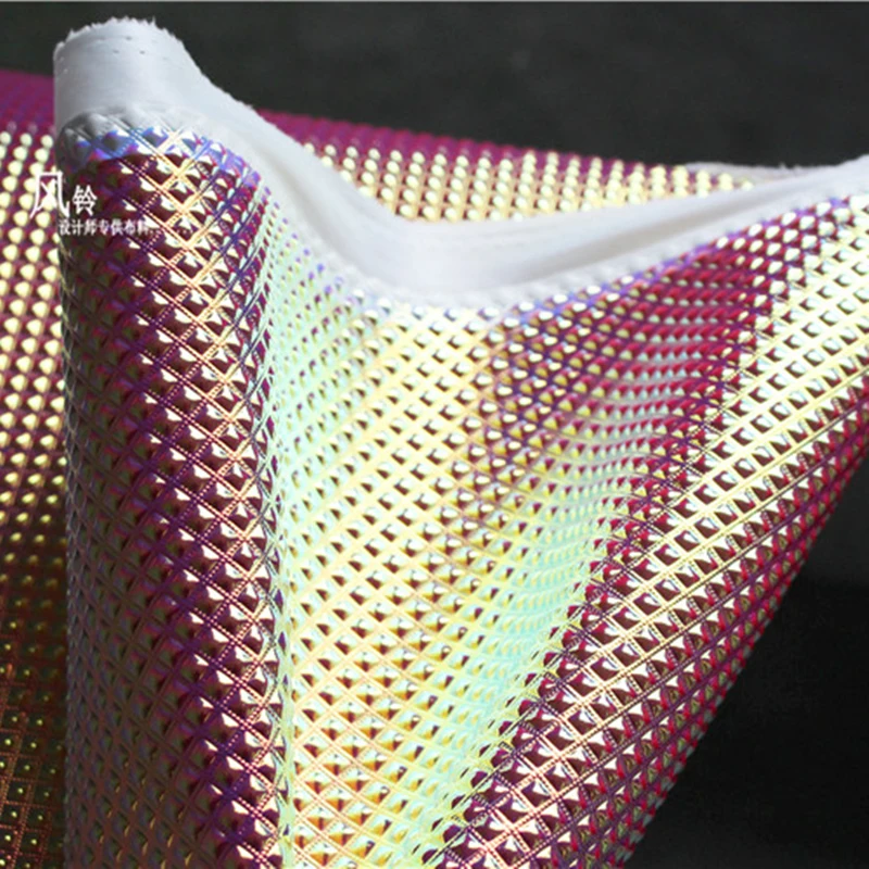 

Gold Leather Fabric Willow Nail Check Pattern DIY Waterproof Bags Jacket Coat Stage Cosplay Decor Clothes Designer Fabric