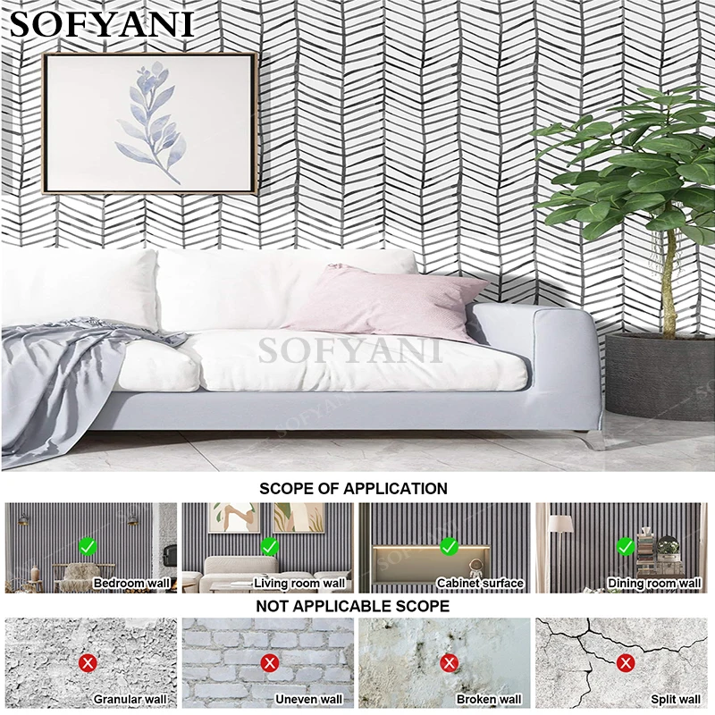 Boho Peel and Stick Wallpaper Stripe Herringbone Black White Vinyl Self Adhesive Room Decor Contact Paper 45cm wide