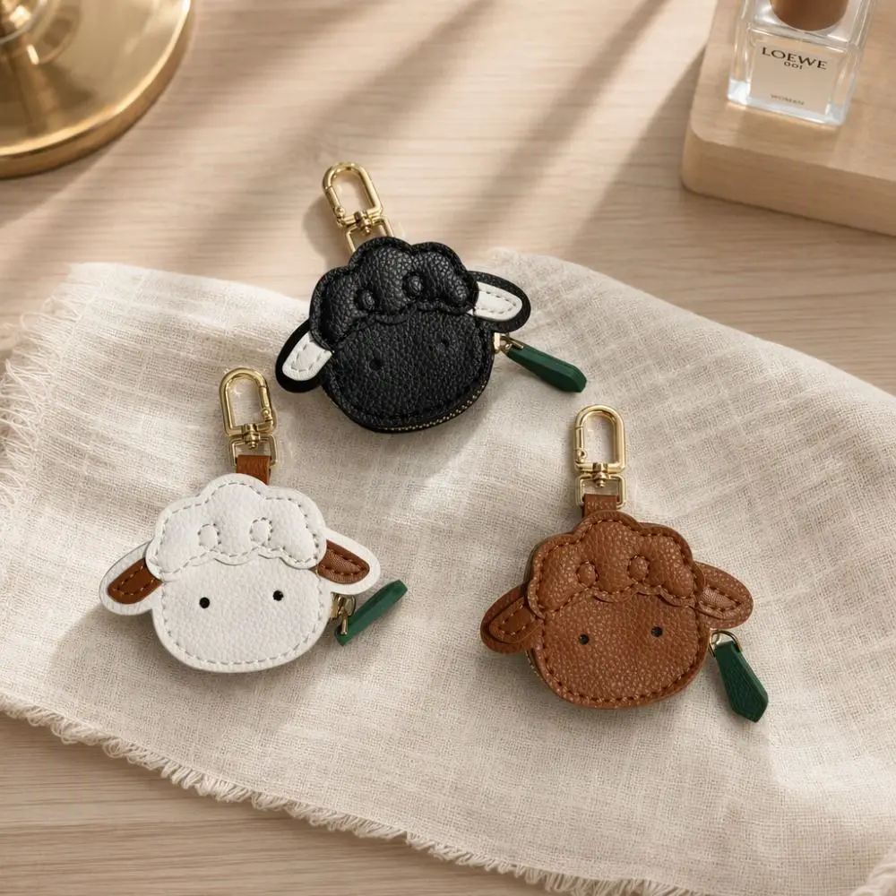 Change Bag Cute Pu Leather Sheep Keychain Cartoon Goat Lamb Shaped Coin Purse Zipper Mini Wallet Earphone Bag Coin Bag