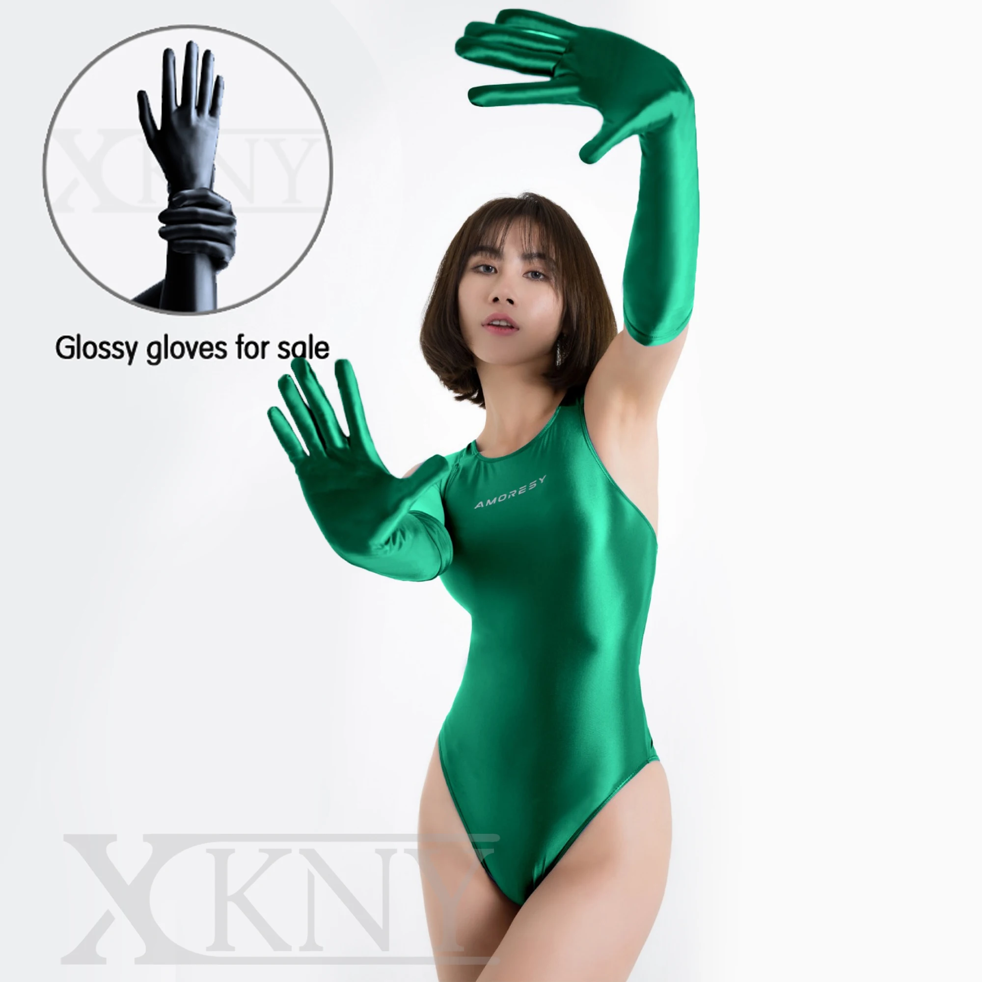 AMORESY Satin silky oil glossy mittens multicolor sexy high elastic gloves party dress shiny high elastic role play dress gloves