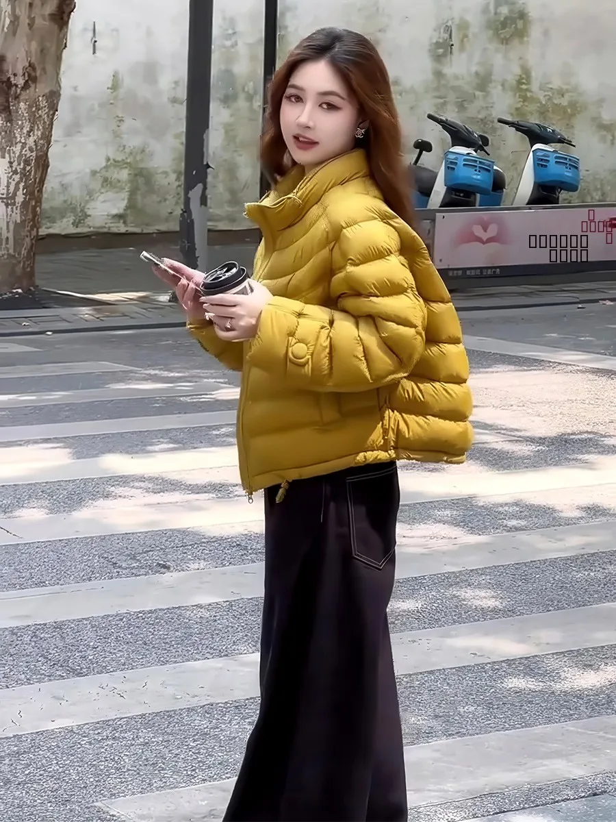 

Korean Sle Stand Collar 90 White Du down ort Puffer Jaet Women's Winter Lightweight Warm Slimming Cact Bread Coat