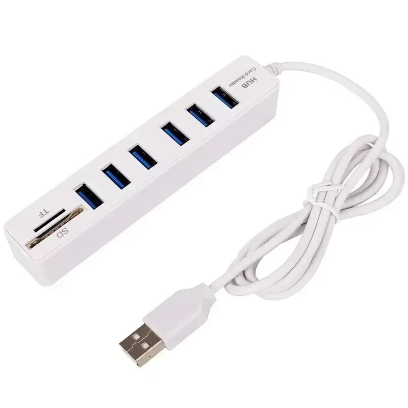 Airies USB 2.0 à 6 ports, long câble de 100cm, extension multiple pour ordinateur, ordinateur portable, PC, adaptateur USB, accessoires