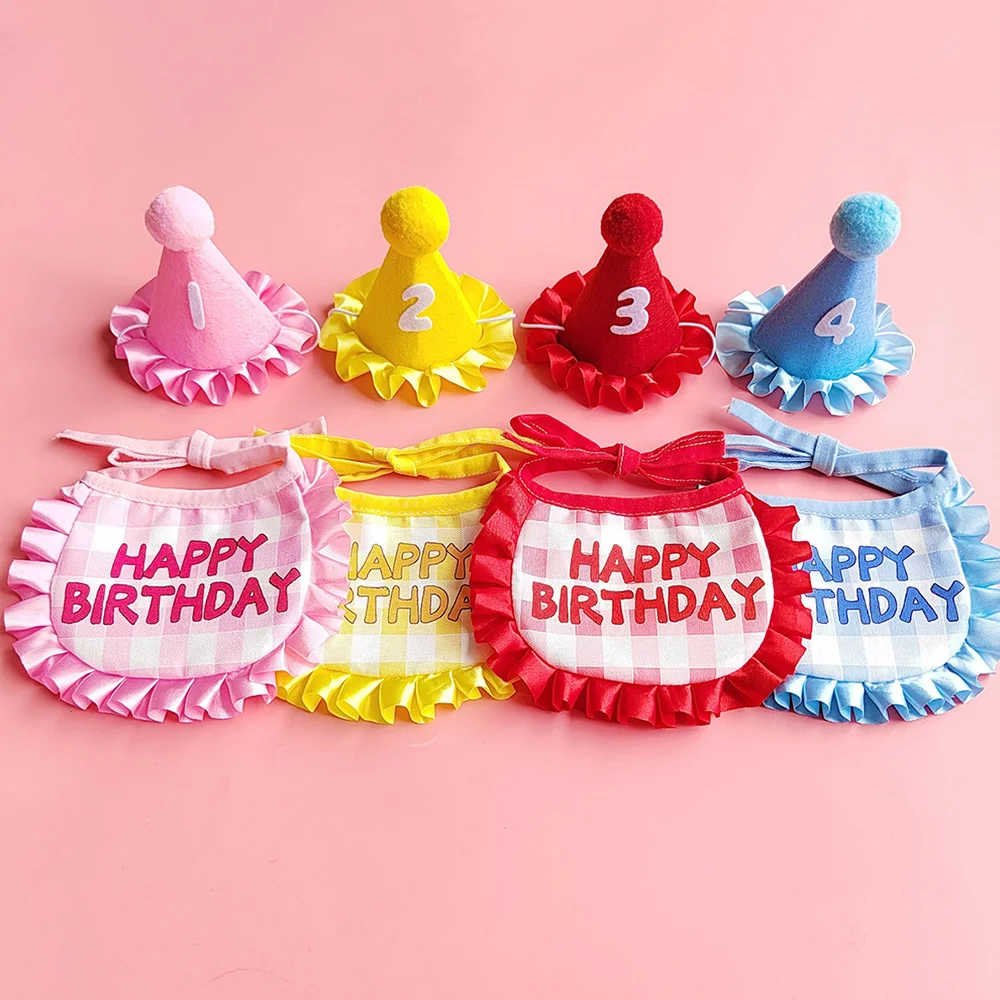 Cat Birthday Scarf Hat Set Dog Birthday Party Supplies Pet Scarf Cute Puppy Birthday Hat Scarf Decor For Small Medium Pets 2024